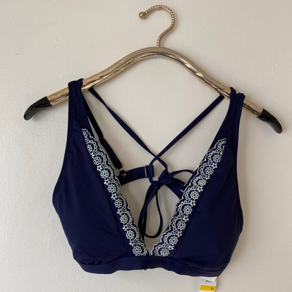 Anne Cole NWT Navy Swim Top Crisscross Back Strap